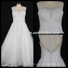 Handmade Beaded Applique Vestido de casamento sem mangas See Through Back Vestido de bola A-line